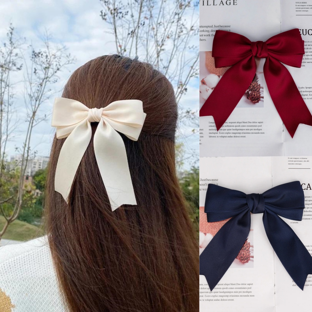 Ribbon Bow Gift - Elegante, einfarbige, schwarz-rote Schleifen-Haarspange mit doppellagiger