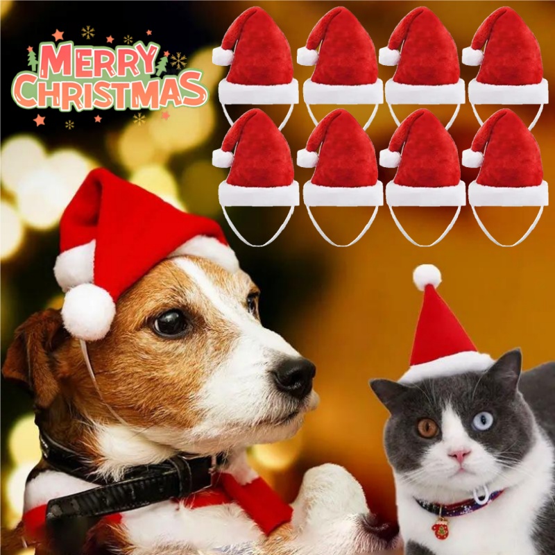 Santa Hat Plush - Weihnachts-Haustier-Weihnachtsmütze, roter Plüsch, weiche Urlaubsmütze für