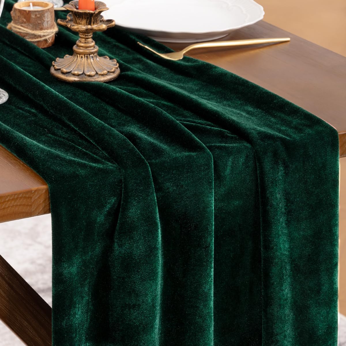 Christmas Table Runner - 1 Stück grüner Samt-Tischläufer, Weihnachtsstoff-Dekor, 120