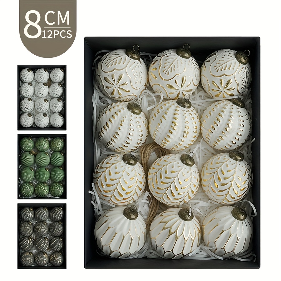 Ornament Ball Set - 12-teiliges 8 cm antikes Kunststoff-Weihnachtskugel-Ornament-Set für