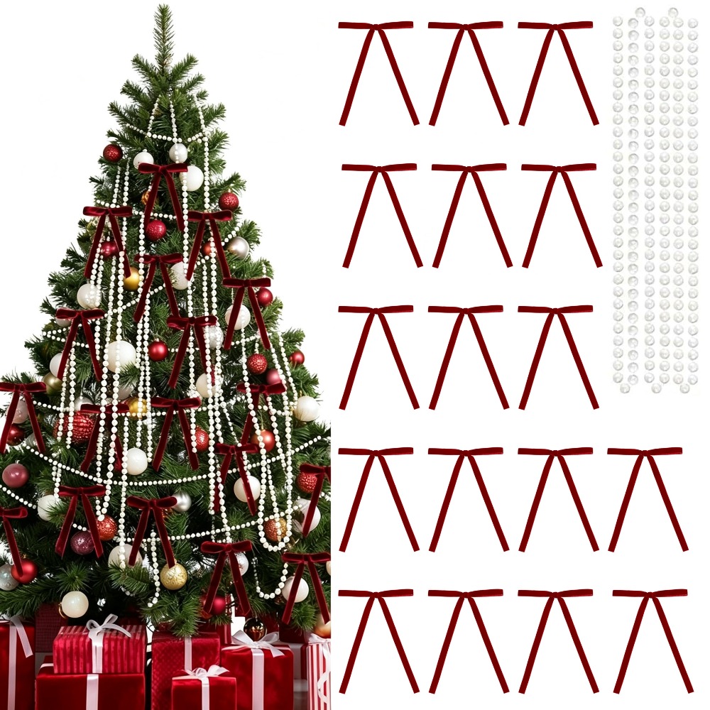 Ribbon Bow Gift - 24 Stück Kettenornamente Vintage Weihnachtsbaumschleifen mit