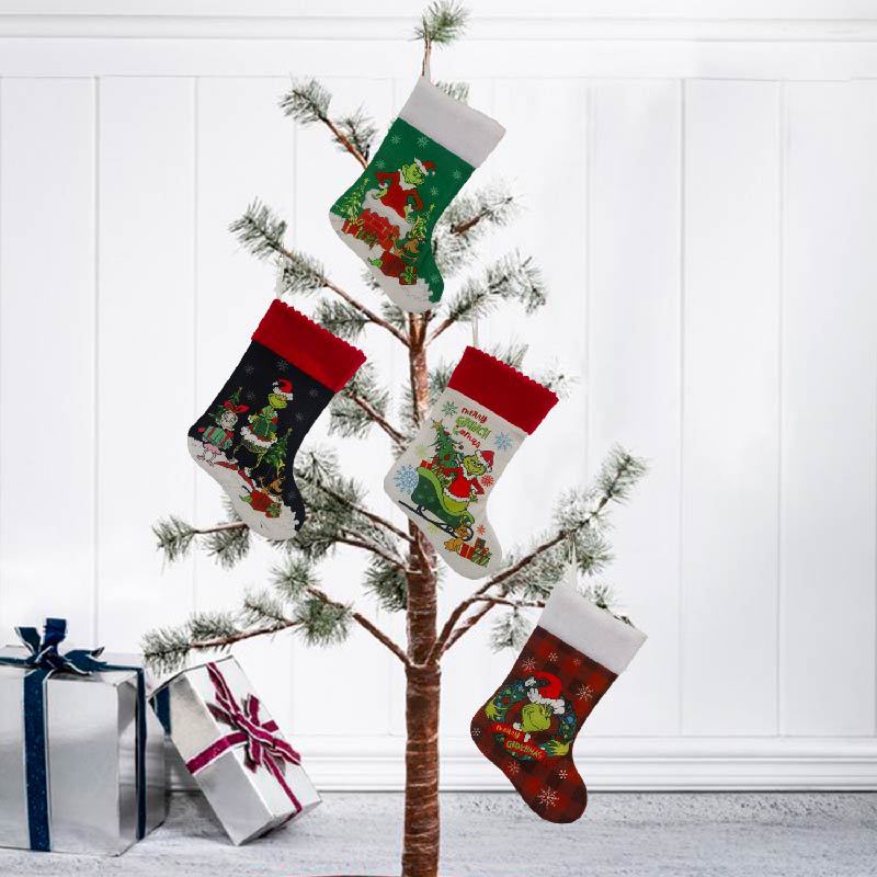 Christmas Stocking Hanging - Weihnachtsstrumpf Grinch Socke Elf Geschenktüte Cartoon