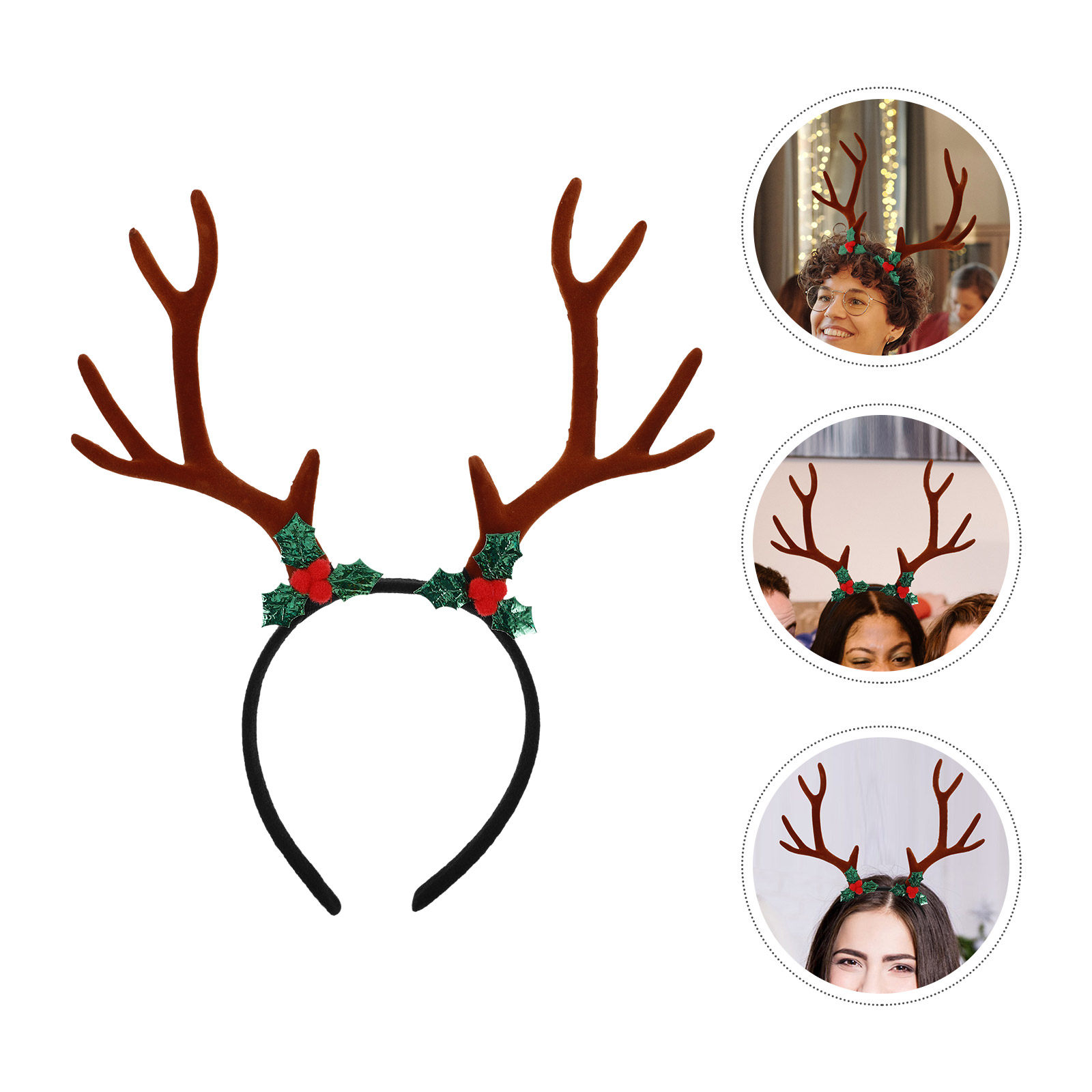 Reindeer Antlers Headband - Großes Festliches Rentiergeweih-Stirnband mit Realistischem Beflocktem