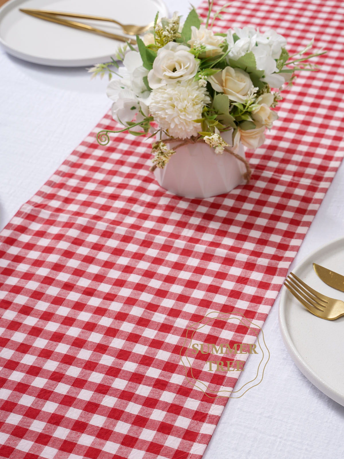 Rustikaler Karierter Baumwoll- – Christmas Table Runner Bewertung und Preis